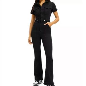NEW! Good American Fit For Success Bootcut Denim Jumpsuit, BLACK MEDIUM 0796